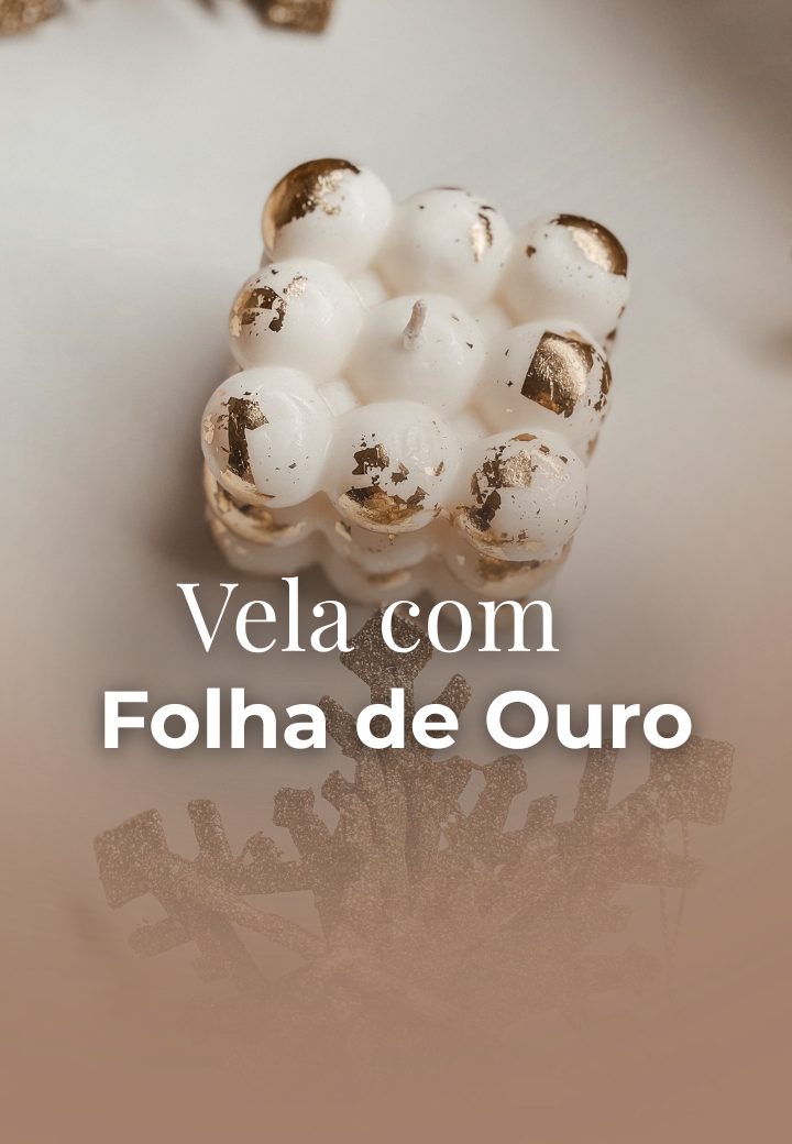 Vela cubo com folha de ouro aplicada nas pérolas