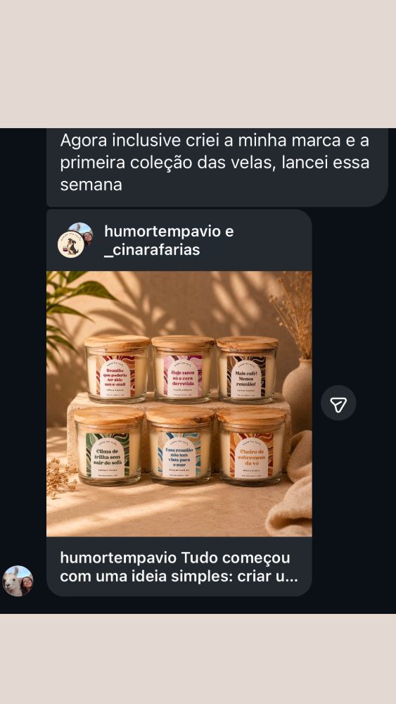 Depoimento de aluna · marca própria de velas lançada