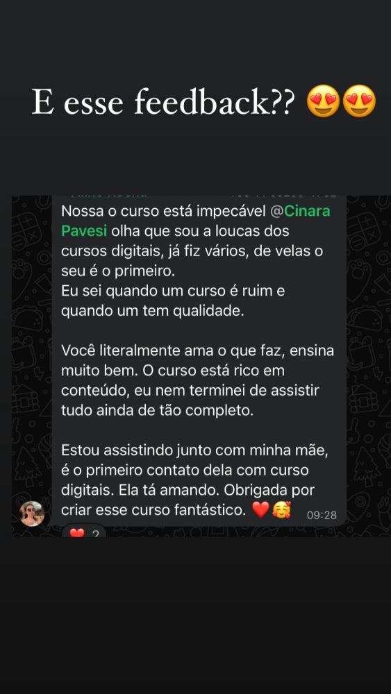Comentários de alunas sobre o curso