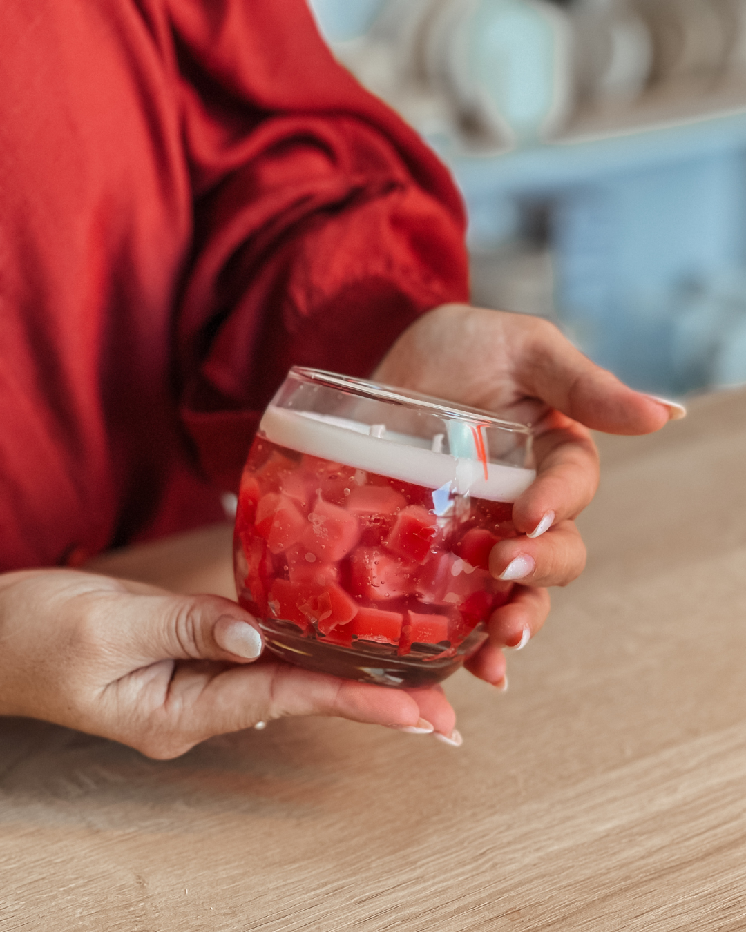 Vela de corações com parafina gel feita por Cinara Pavesi